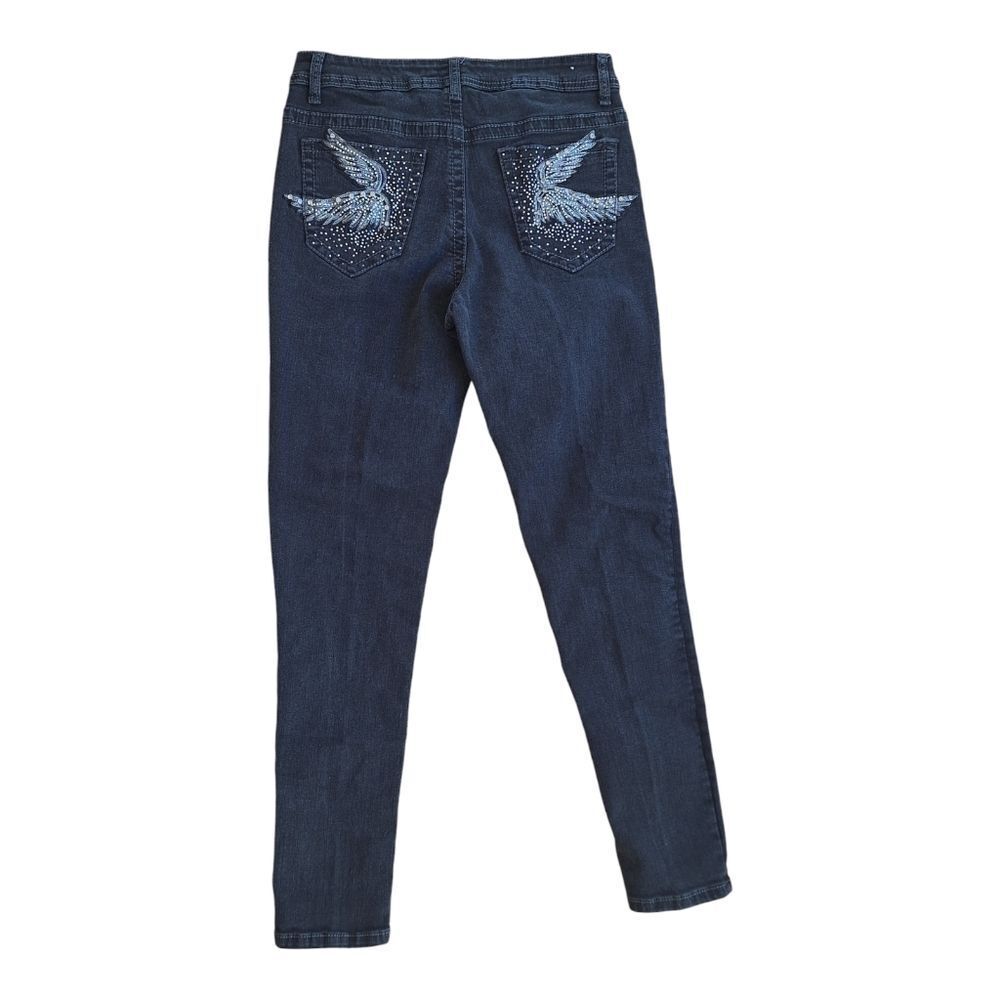 Rebel & Soul Embellished Skinny Jean Glitzy Wings Black Stretch Denim women's 10 - Picture 2 of 16